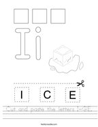 Cut and paste the letters I-C-E Handwriting Sheet