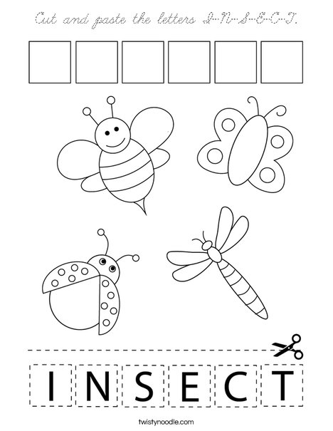 Cut and paste the letters I-N-S-E-C-T. Coloring Page