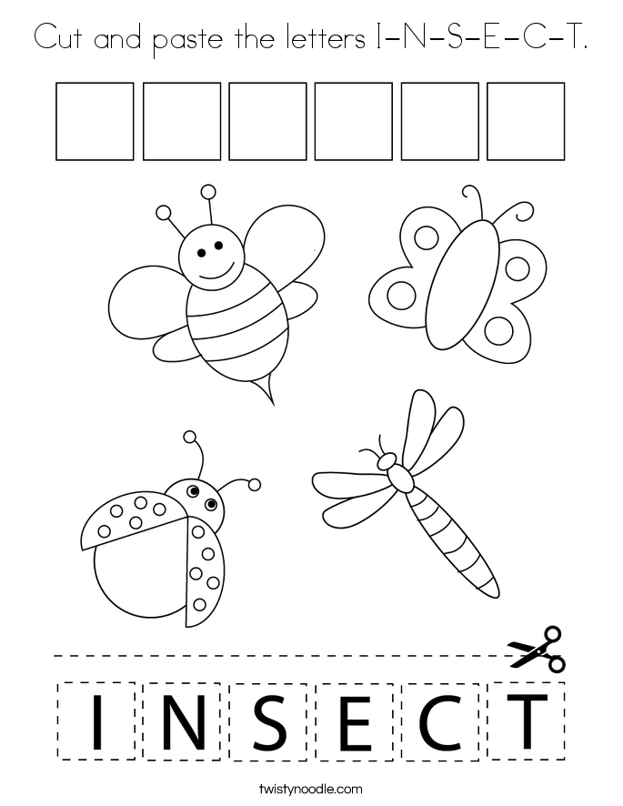 Cut and paste the letters I-N-S-E-C-T. Coloring Page