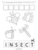 Cut and paste the letters I-N-S-E-C-T Coloring Page