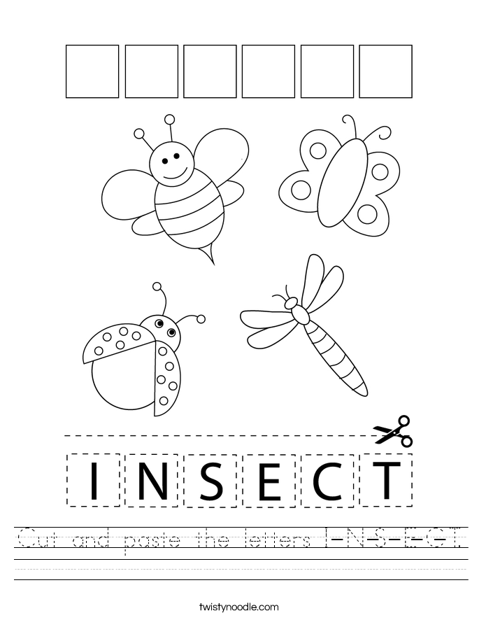 cut and paste the letters i n s e c t worksheet twisty noodle