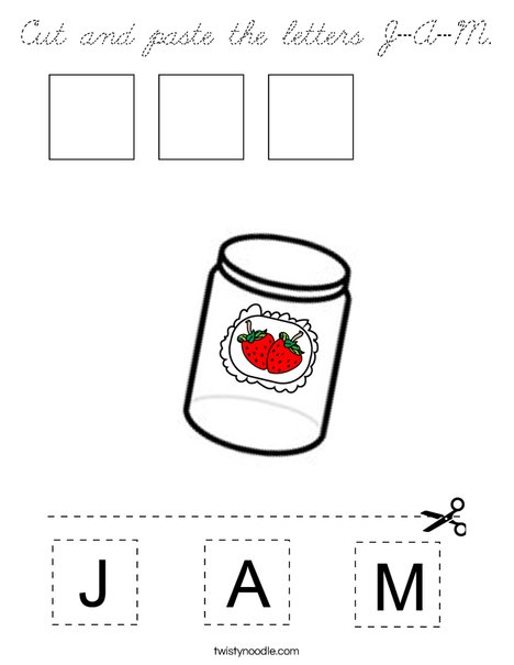 Cut and paste the letters J-A-M Coloring Page