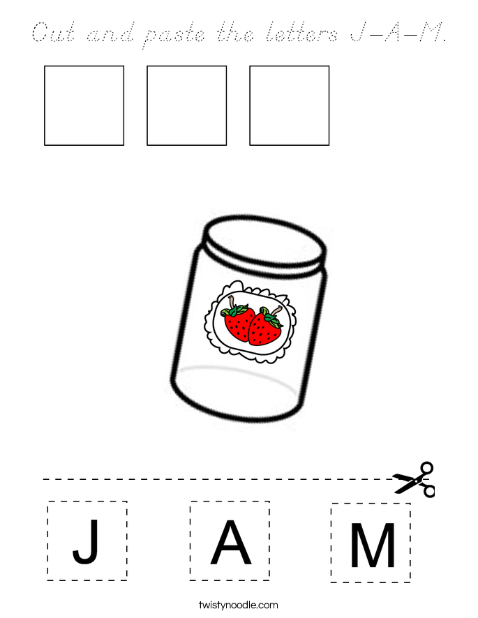 Cut and paste the letters J-A-M. Coloring Page