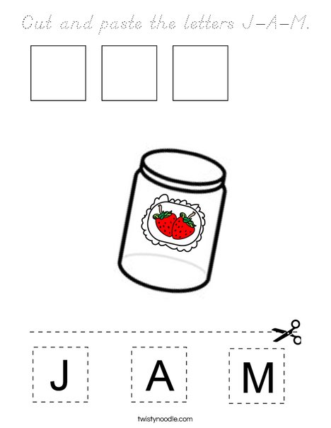 Cut and paste the letters J-A-M Coloring Page