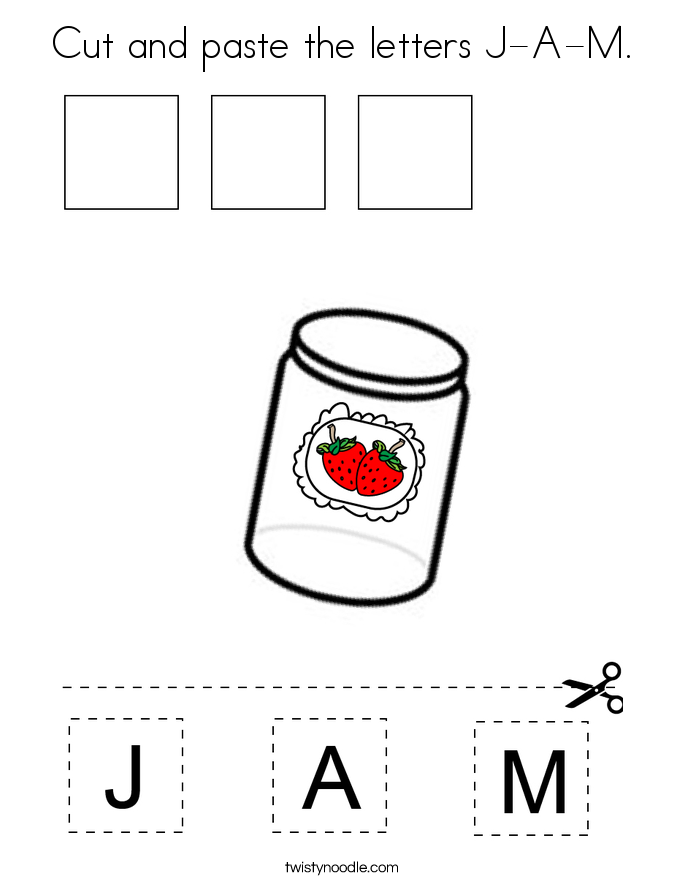 Cut and paste the letters J-A-M. Coloring Page