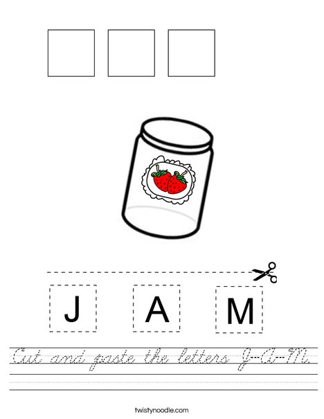 Cut and paste the letters J-A-M Worksheet