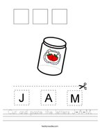 Cut and paste the letters J-A-M Handwriting Sheet