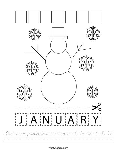 Cut and paste the letters J-A-N-U-A-R-Y. Worksheet