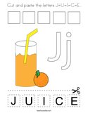 Cut and paste the letters J-U-I-C-E Coloring Page
