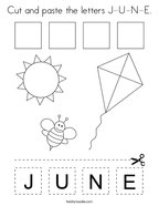 Cut and paste the letters J-U-N-E Coloring Page