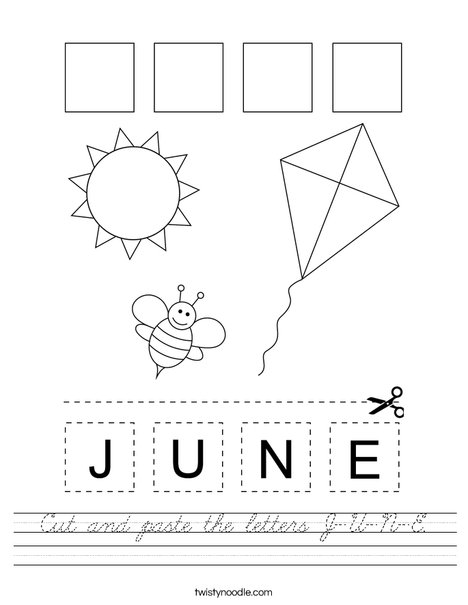 Cut and paste the letters J-U-N-E. Worksheet