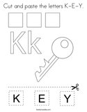Cut and paste the letters K-E-Y Coloring Page