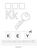 Cut and paste the letters K-E-Y Handwriting Sheet