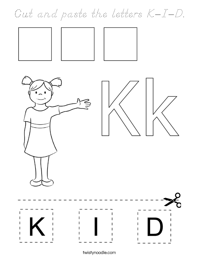 Cut and paste the letters K-I-D. Coloring Page