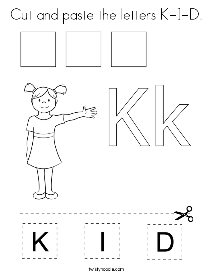 Cut and paste the letters K-I-D. Coloring Page