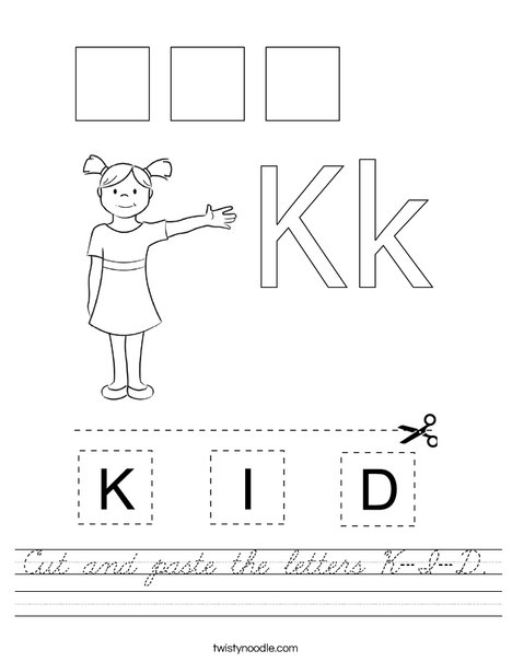cut and paste the letters k i d worksheet cursive