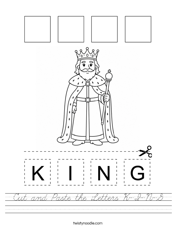 Cut and Paste the Letters K-I-N-G Worksheet