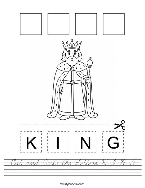 Cut and Paste the Letters K-I-N-G Worksheet