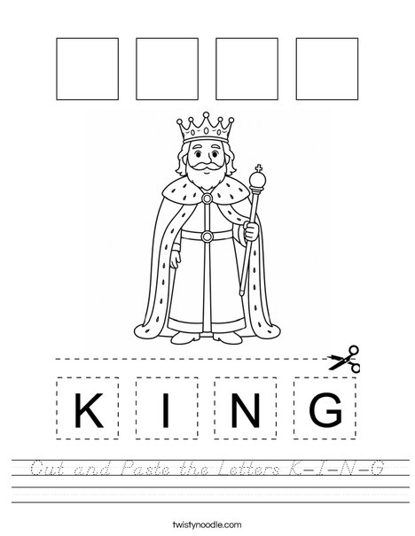 Cut and Paste the Letters K-I-N-G Worksheet