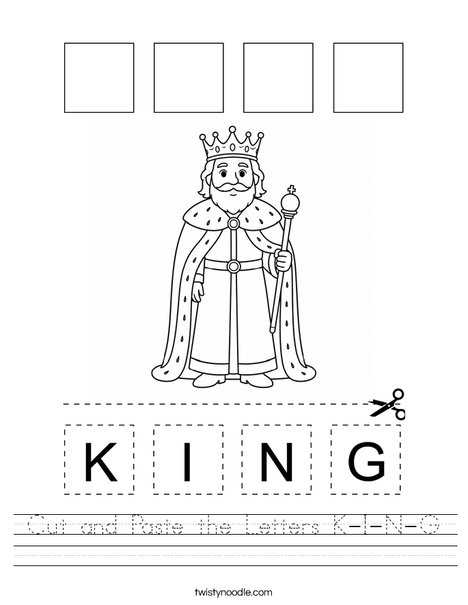 Cut and Paste the Letters K-I-N-G Worksheet