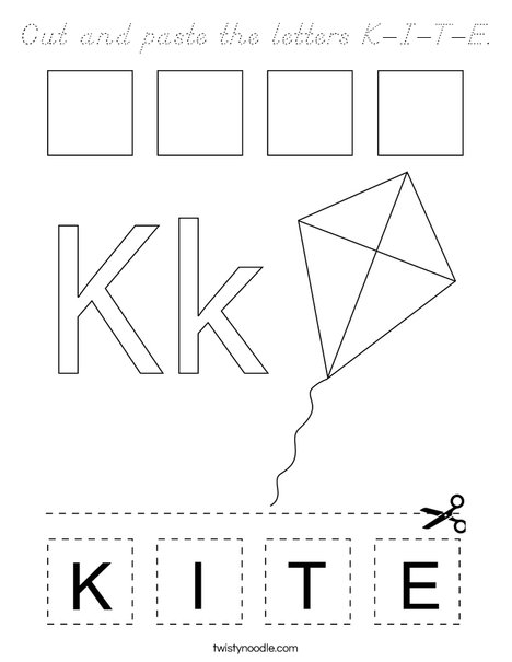 Cut and paste the letters K-I-T-E. Coloring Page