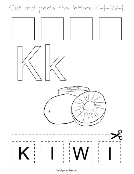 Cut and paste the letters K-I-W-I. Coloring Page