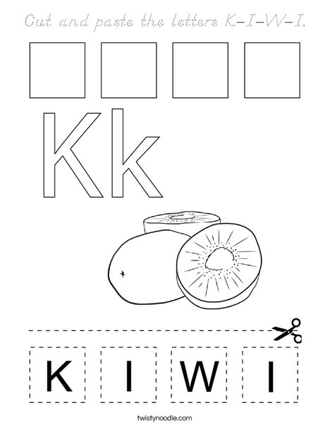Cut and paste the letters K-I-W-I Coloring Page - D'Nealian - Twisty Noodle