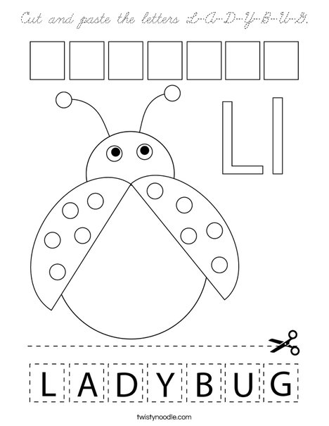 Cut and paste the letters L-A-D-Y-B-U-G. Coloring Page