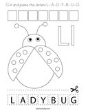 Cut and paste the letters L-A-D-Y-B-U-G Coloring Page