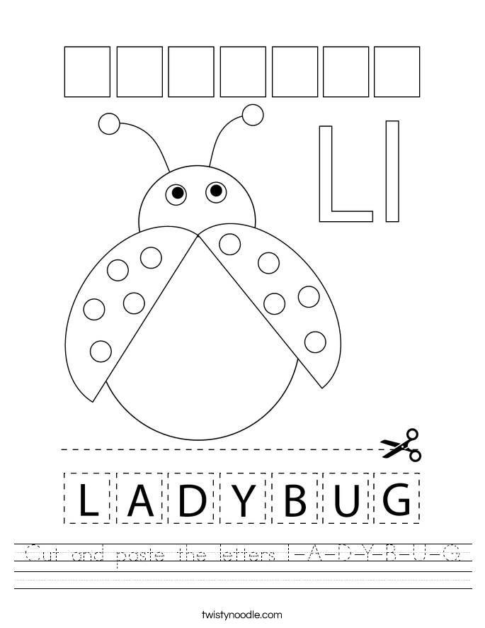 cut and paste the letters l a d y b u g worksheet twisty noodle