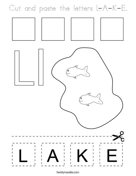 Cut and paste the letters L-A-K-E. Coloring Page