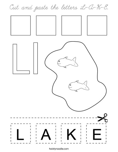 Cut and paste the letters L-A-K-E. Coloring Page