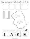 Cut and paste the letters L-A-K-E Coloring Page
