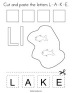 Cut and paste the letters L-A-K-E Coloring Page