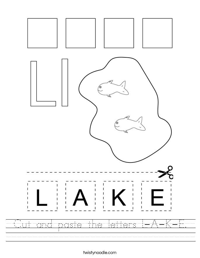 Cut and paste the letters L-A-K-E. Worksheet