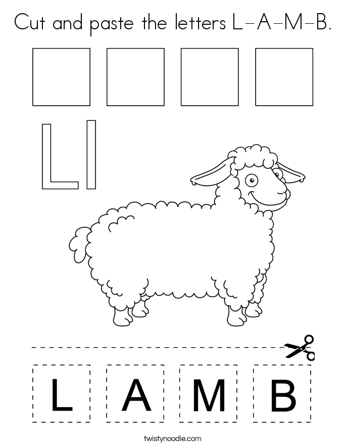 Cut and paste the letters L-A-M-B. Coloring Page