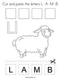 Cut and paste the letters L-A-M-B Coloring Page