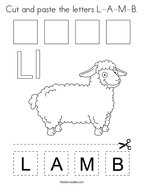 Cut and paste the letters L-A-M-B Coloring Page
