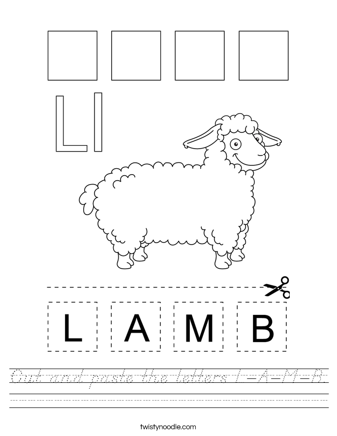 Cut and paste the letters L-A-M-B. Worksheet