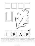 Cut and paste the letters L-E-A-F Handwriting Sheet
