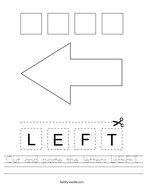 Cut and paste the letters L-E-F-T Handwriting Sheet