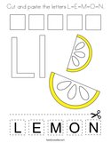 Cut and paste the letters L-E-M-O-N Coloring Page