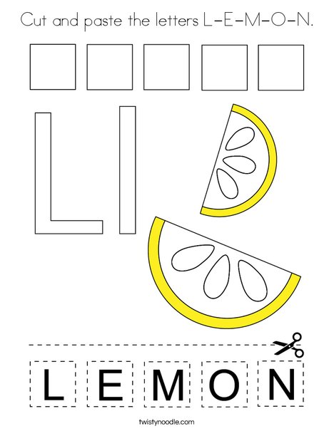 Cut and paste the letters L-E-M-O-N. Coloring Page