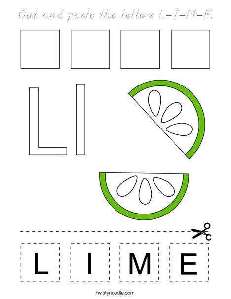 Cut and paste the letters L-I-M-E. Coloring Page