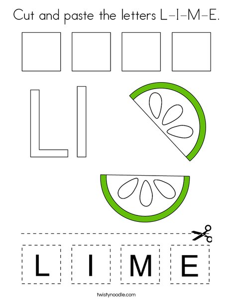 Cut and paste the letters L-I-M-E. Coloring Page