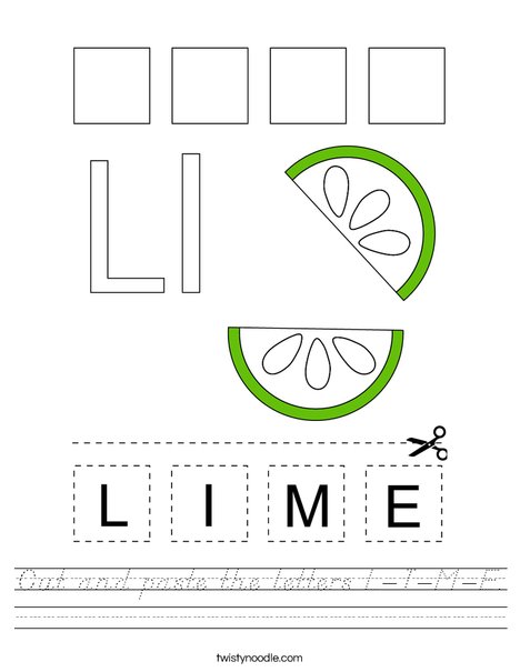Cut and paste the letters L-I-M-E. Worksheet