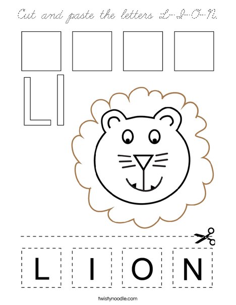 Cut and paste the letters L-I-O-N. Coloring Page