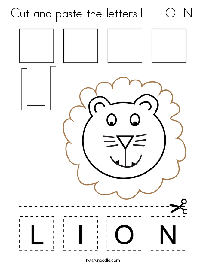 Cut and paste the letters L-I-O-N. Coloring Page