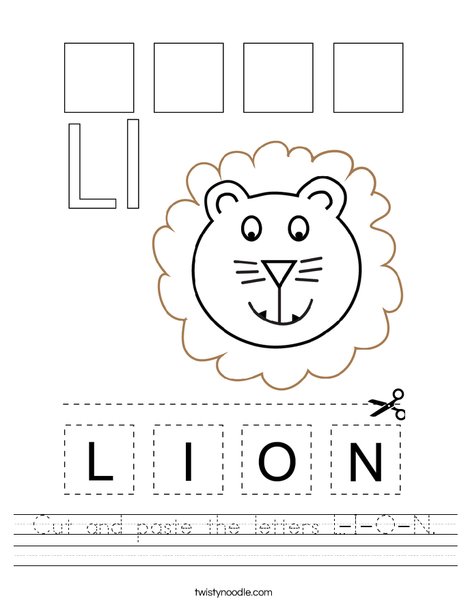 Cut and paste the letters L-I-O-N. Worksheet