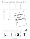 Cut and paste the letters L-I-S-T Coloring Page